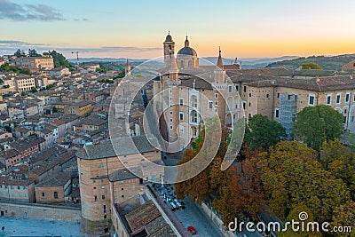 Sunrise aerial view over Palazzo Ducale in Italian town Urbino Stock Photo