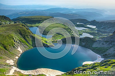 Sunrise aerial view of seven rila lakes in Bulgaria Stock Photo