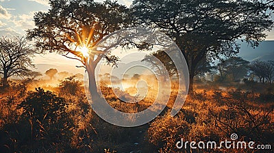 Sunrise in the African savanna inspired by South Africa nature Stock Photo