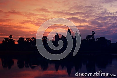Sunrise at Angkor Wat is a Buddhist temple complex in Siem Reap Stock Photo