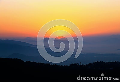 Sunrise at the Annapurna Mountains in Nepal Stock Photo