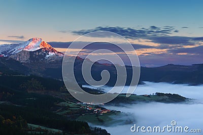 Sunrise in Aramaio valley with Anboto mountain Stock Photo