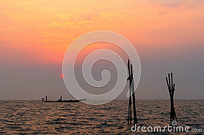 Sunrise at Asia's largest brackish water lagoon Chilika Lake in Odisha, India Stock Photo