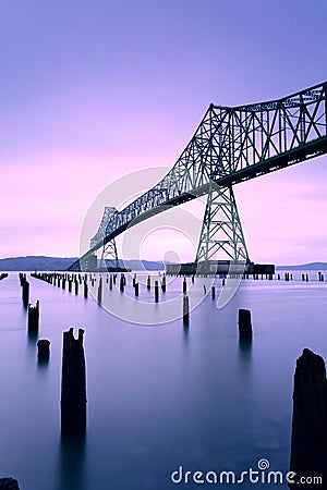 Sunrise at Astoria Megler Bridge, USA Stock Photo