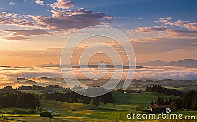 Sunrise on Auerberg mountain, Bavaria, Germany Stock Photo