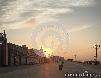 Sunrise in August at Coney Island in Brooklyn, New York, NY. Editorial Stock Photo