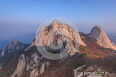 Sunrise of Baegundae peak, Autumn Season at Bukhansan mountains Stock Photo