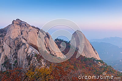 Sunrise of Baegundae peak, Bukhansan mountains in Seoul, South K Stock Photo