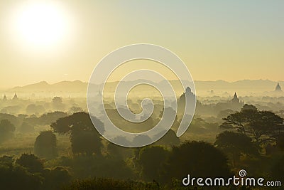 Sunrise in Bagan, at Shwesandaw Pagoda Stock Photo