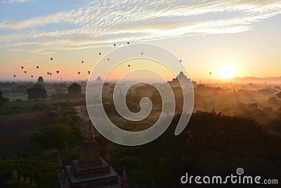 Sunrise in Bagan, at Shwesandaw Pagoda Stock Photo