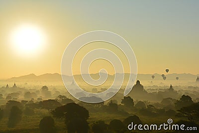 Sunrise in Bagan, at Shwesandaw Pagoda Stock Photo