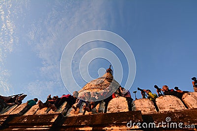 Sunrise in Bagan, at Shwesandaw Pagoda Editorial Stock Photo