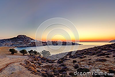 The sunrise at the beach Agios Sostis of Serifos island in Cyclades, Greece Stock Photo