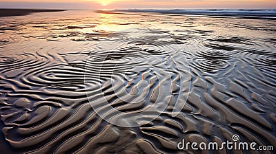 Ephemeral Sand Patterns At Sunset: Organic Forms Blending With Geometric Shapes Stock Photo