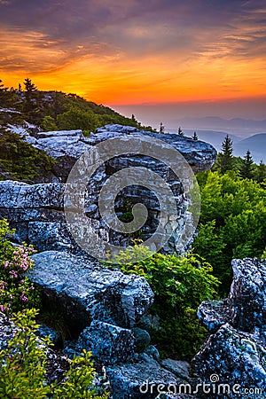 Sunrise at Bear Rocks Preserve, in Dolly Sods Wilderness, Monon Stock Photo