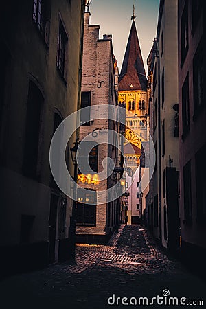 Sunrise with beatuiful light in the historic city centre of cologne. Editorial Stock Photo