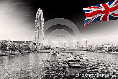 Sunrise with Big Ben, Palace of Westminster, London Eye, Westminster Bridge, River Thames, London, England, UK. Editorial Stock Photo