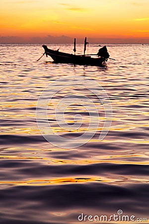 Sunrise boat and sea in china sea Stock Photo