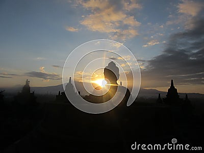 Sunrise Borobudur Buddist temple Stock Photo