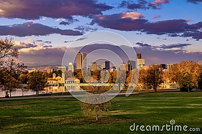 Sunrise at City Park in Denver, Colorado Editorial Stock Photo