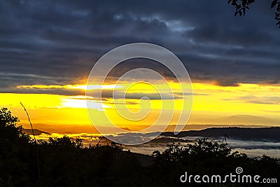 Sunrise with clooud silhouette at Phu Saun Sai Stock Photo