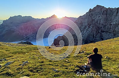 Sunrise at Collado Jermoso near Cordinanes, Posada de Valdeon municipality, Leon, Spain. Picos de Europa National Park Editorial Stock Photo