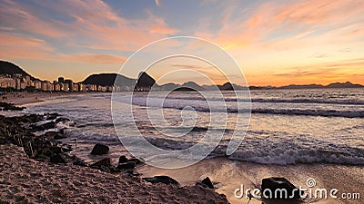 Sunrise at Copacabana Beach Stock Photo