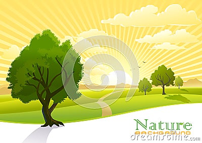 Sunrise at Countryside Vector Illustration