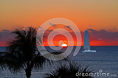 A sunrise cruise turns spectacular as the catamaran sails along the coastline s Editorial Stock Photo