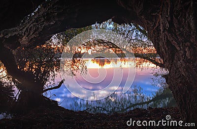 Sunrise on Danube Delta Roamania Stock Photo