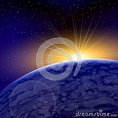 Sunrise Dawn Space Planet Warm Shine Vector Illustration
