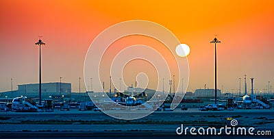 Sunrise at Doha airport Editorial Stock Photo