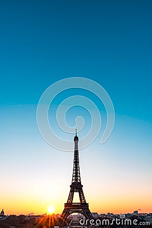 Sunrise on the Eiffel tower Stock Photo