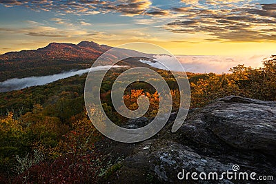 Morning light and fall colors, Blue Ridge Mountains Stock Photo