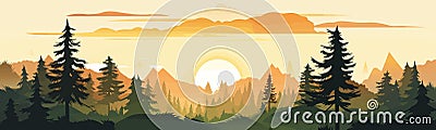 sunrise forest vector flat minimalistic isolated illustration Vector Illustration