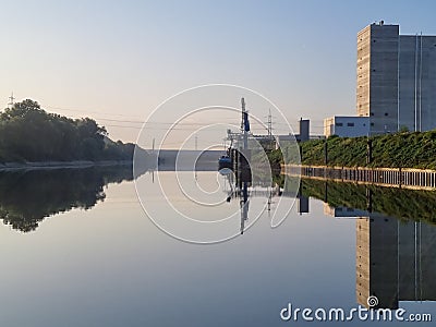 sunrise in the harbor of Krefeld Germany Editorial Stock Photo