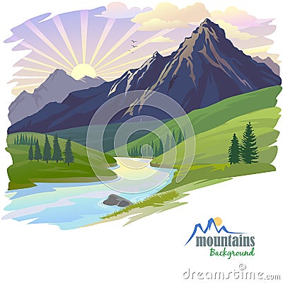 Sunrise in High Mountain Vector Illustration