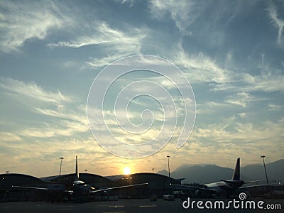 Sunrise at the hong kong airport Editorial Stock Photo