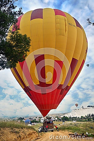 Hot balloon rise Turkey Hierapolis Pamukkale Cotton Castle Editorial Stock Photo