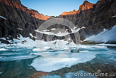 Sunrise at Iceberg lake in Glacier National Park, Montana, USA Stock Photo