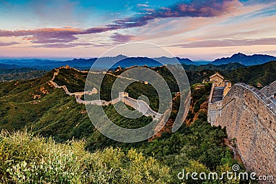 Beijing, China - AUG 12, 2014: Sunrise at Jinshanling Great Wall Stock Photo