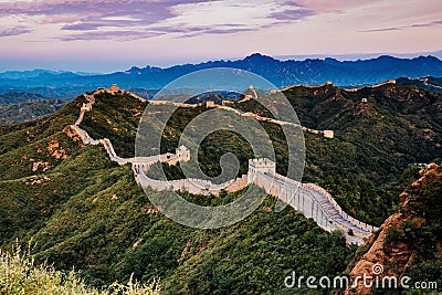 Beijing, China - AUG 12, 2014: Sunrise at Jinshanling Great Wall Editorial Stock Photo