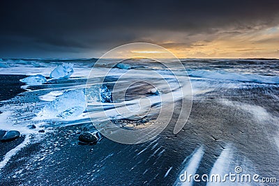 Sunrise at jokulsarlon, Iceland. Stock Photo