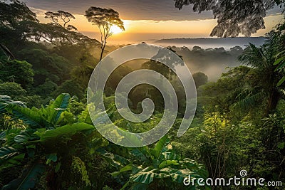 Sunrise in Jungles, Generative AI Stock Photo