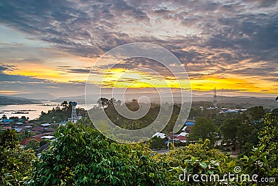 Sunrise at Khong Chiam, Ubon Ratchathani. Stock Photo