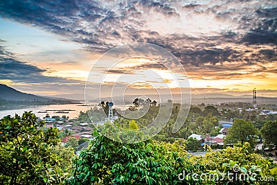 Sunrise at Khong Chiam, Ubon Ratchathani. Stock Photo