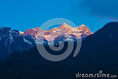 Sunrise at Lachung in Sikkim,India Stock Photo