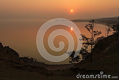 Sunrise on the lake Baikal, Irkutsk region, Russia Stock Photo