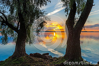 Sunrise on Lake Seliger Stock Photo