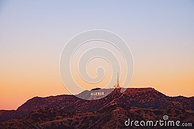 Sunrise landscape view of hills and Hollywood sign in Los Angeles Editorial Stock Photo